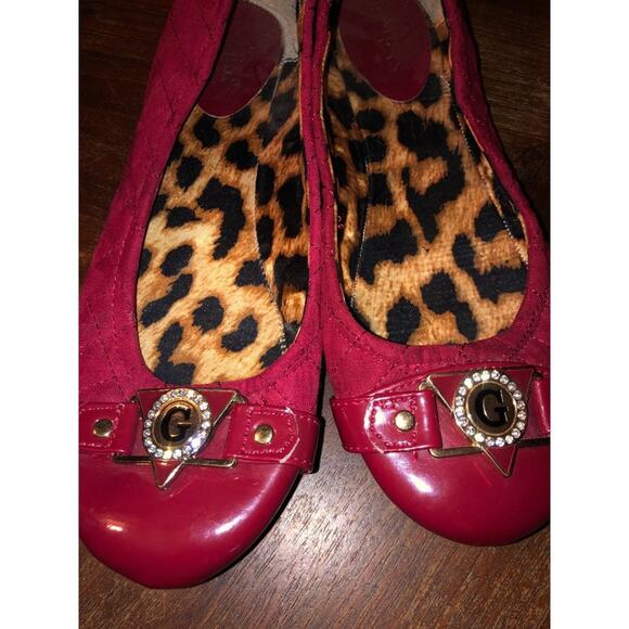 Guess Red Preppy Academia Edgy Artsy Ballet Crystal "G" Logo Flats 7.5 M - Picture 6 of 11